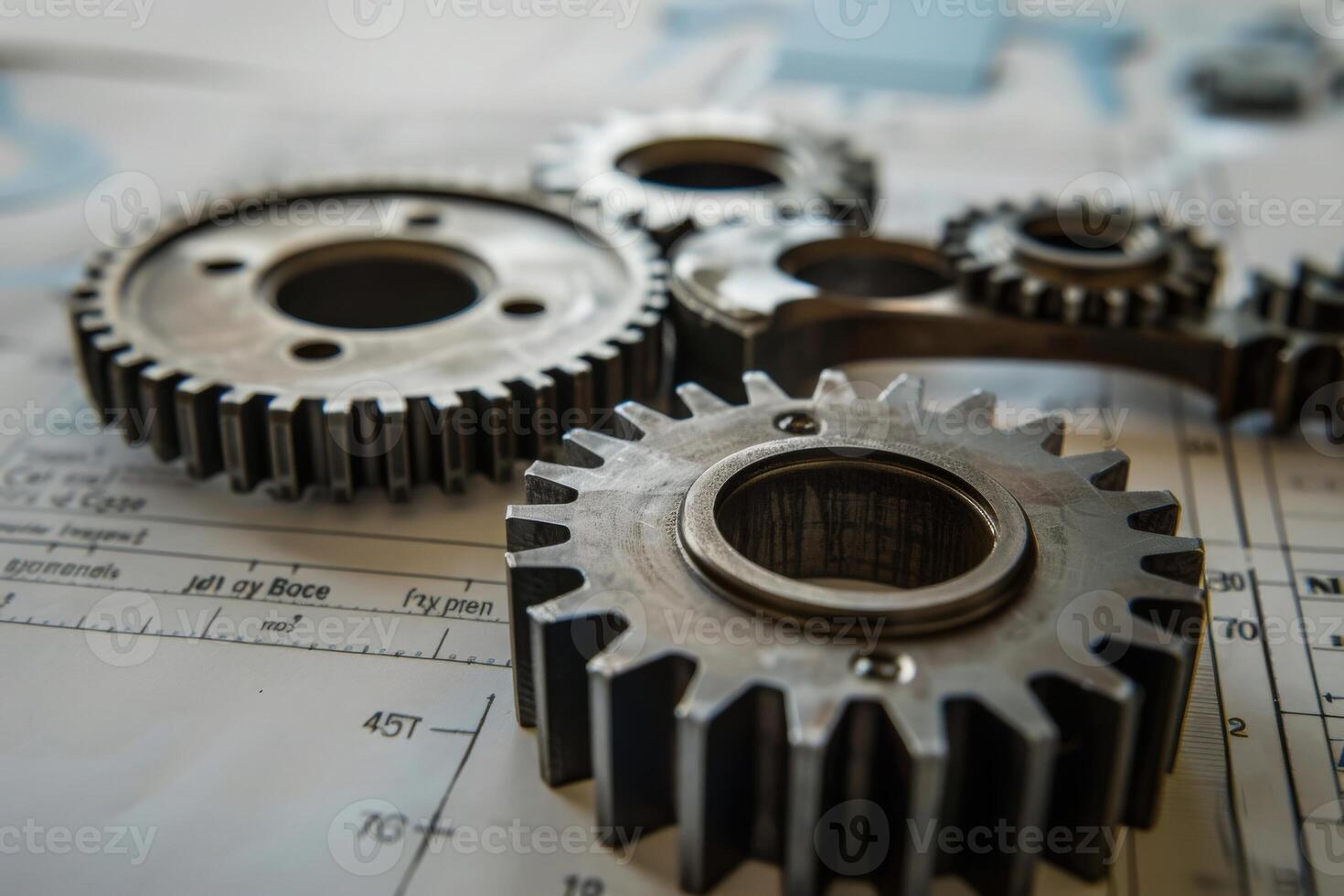 Precision gears arranged on a blueprint symbolize the intricate mechanisms driving business process automation. photo