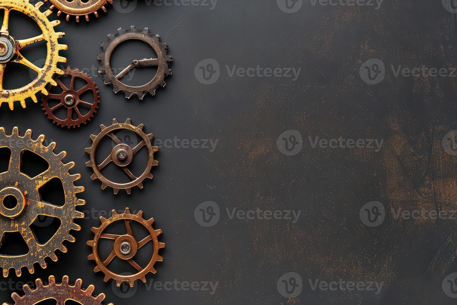 An arrangement of vintage gears displays the intricate design of mechanical systems, symbolizing the flow of business processes. photo