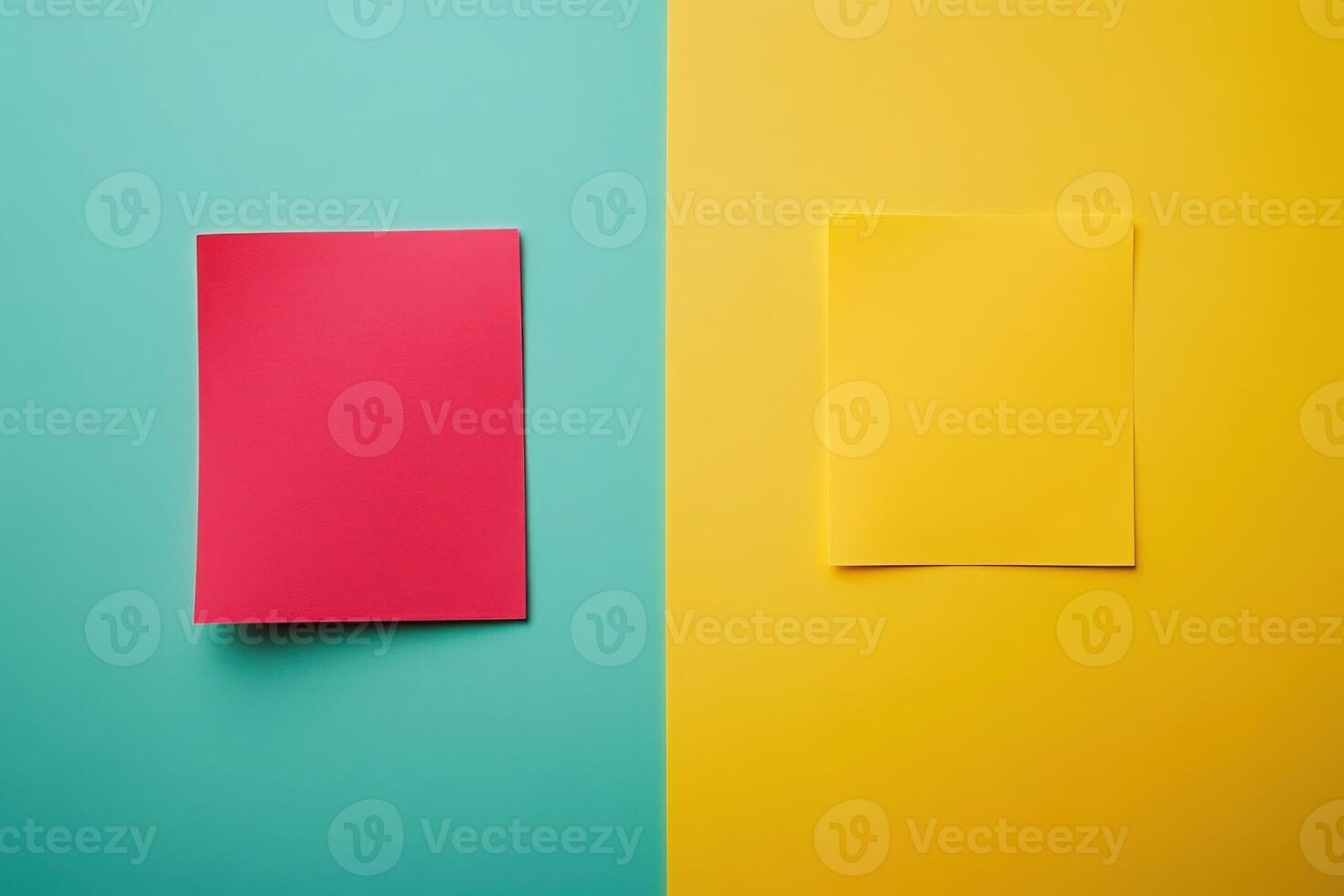 Bright sticky notes in red and yellow contrast against turquoise and yellow backgrounds, sparking inspiration during a collaborative session. photo