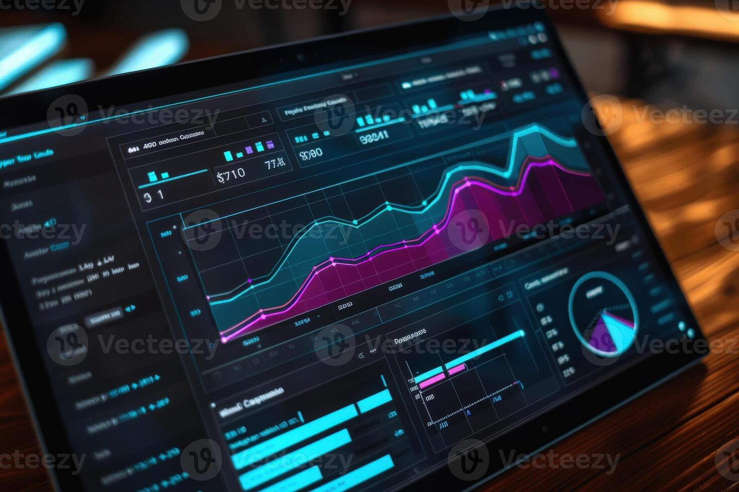 An advanced dashboard showcases colorful graphs and data visualizations for customer relationship management, highlighting essential metrics and trends. photo