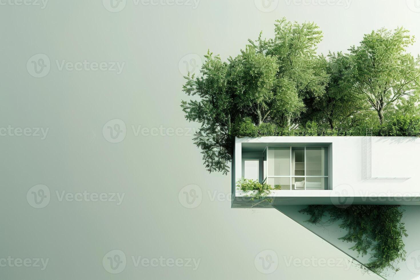 A striking eco-friendly residence emerges from a clean background, showcasing a harmonious blend of nature and modernity. photo