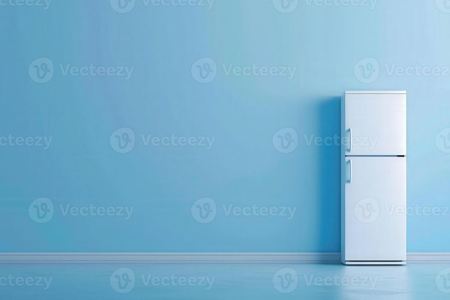 A sleek, energy-efficient refrigerator is positioned against a calming blue background, highlighting modern design and simplicity. photo