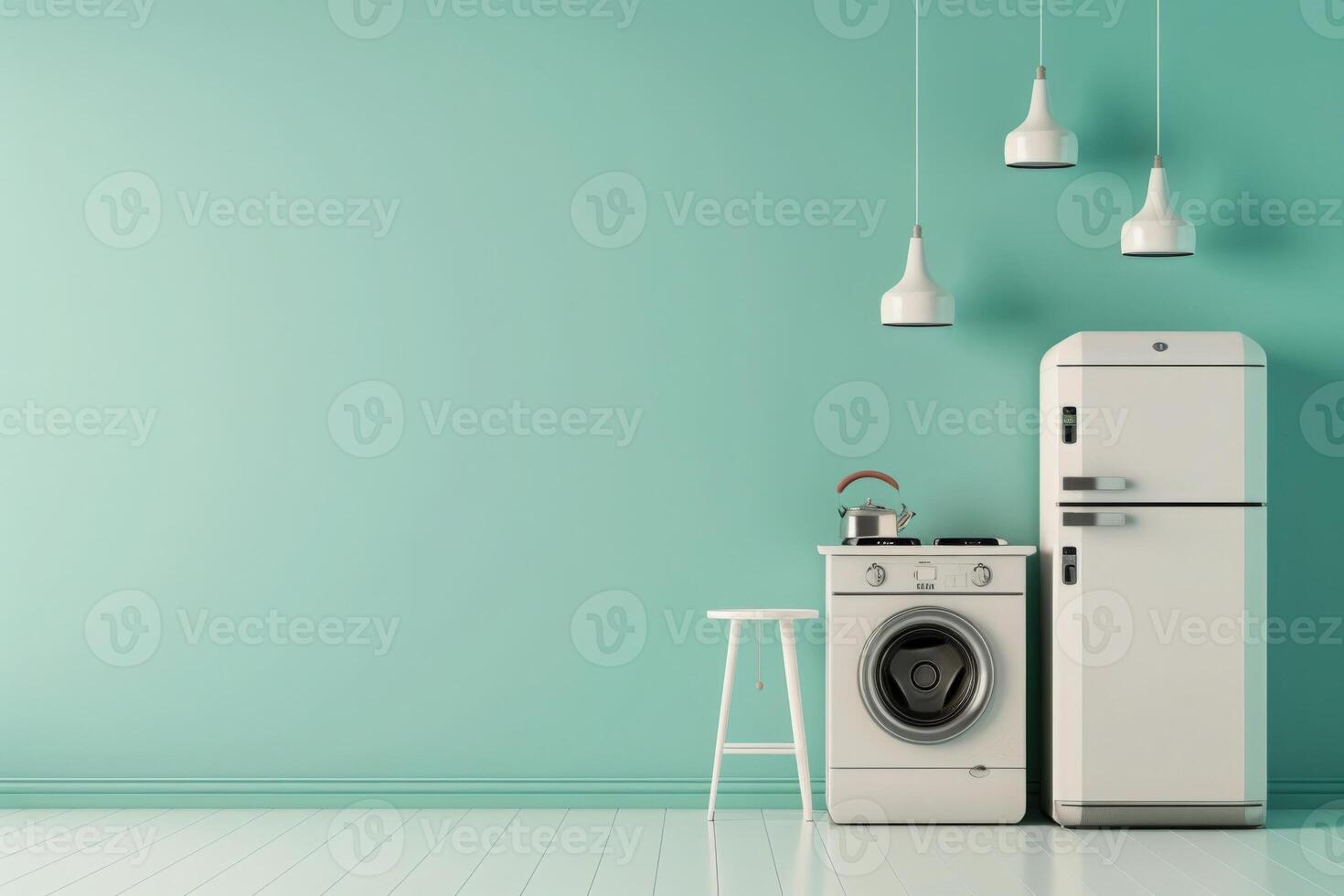 A stylish kitchen features energy-efficient appliances, complemented by minimalist decor and soft pendant lighting, creating a serene atmosphere. photo