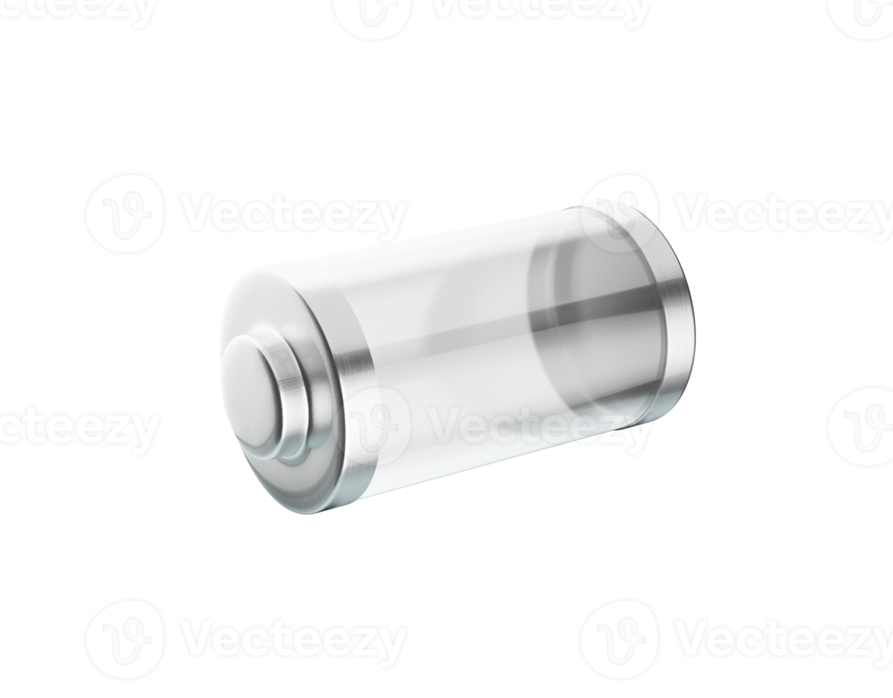 Glossy transparent battery charging glass empty battery with metal caps 3d illustration png