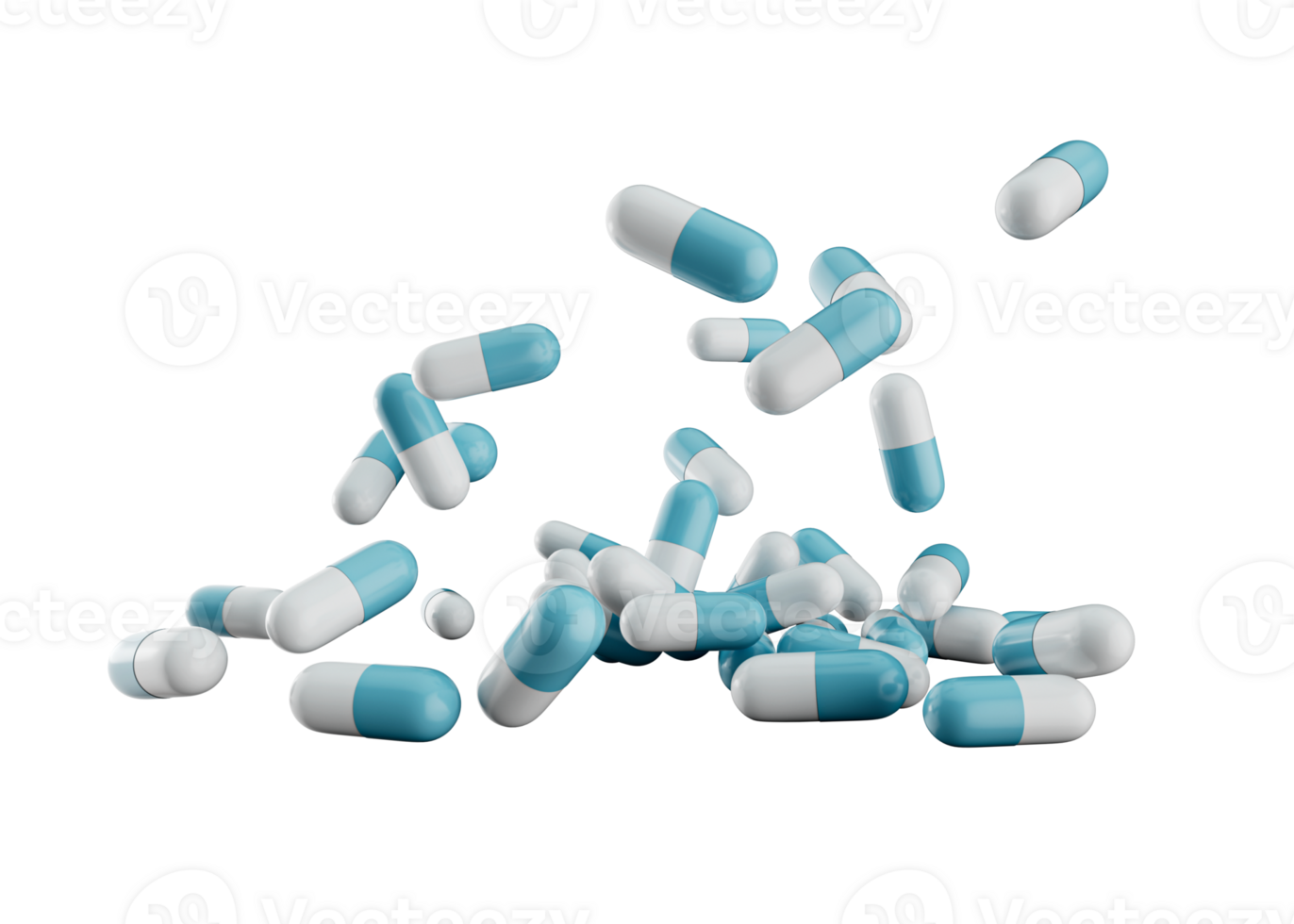 3d Blue And White Pharmaceutical Antibiotic Capsules Falling, 3d Illustration png