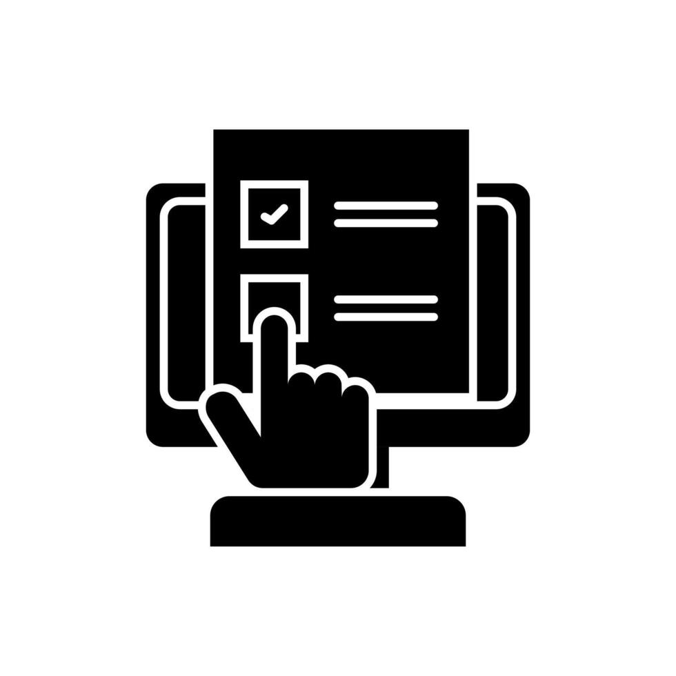 Online voting via computer, sign, icon, symbol, logo illustration. Simple illustration of online voting icon pattern isolated on white background. vector