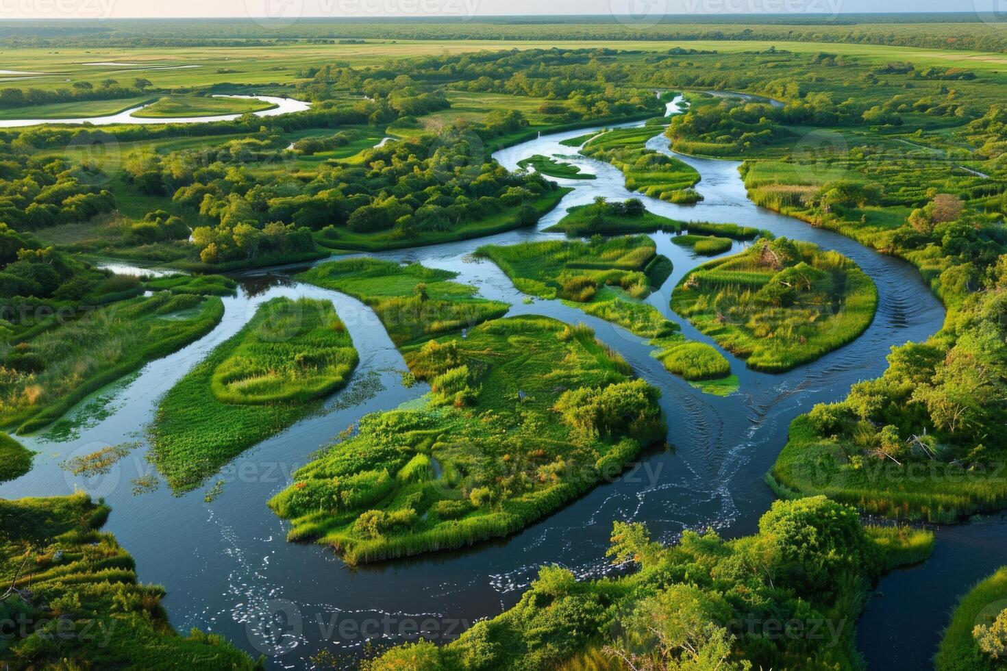 Lush Green Wetlands with Meandering River photo