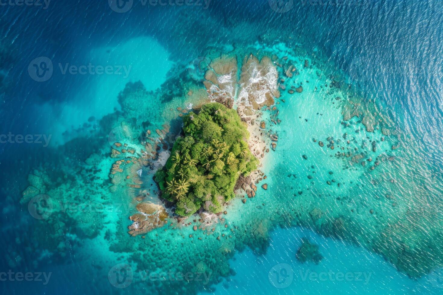 Aerial View of Tropical Island and Coral Reef photo