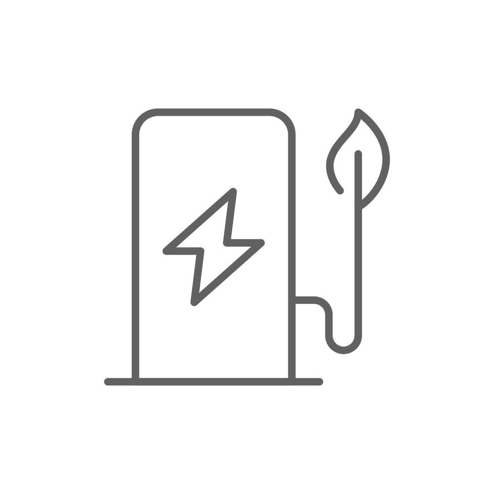 Green energy icon. Simple outline style. Charging station, leaves, charge, electric vehicle, environment, technology, nature concept. Thin line symbol. Isolated. Editable stroke. vector