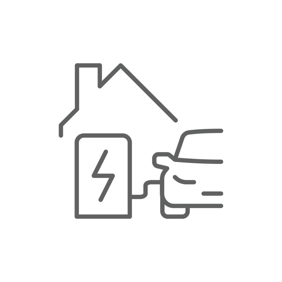 Home charging station icon. Simple outline style. Charging electric vehicle at home, building, house, green energy, technology concept. Thin line symbol. Isolated. Editable stroke. vector