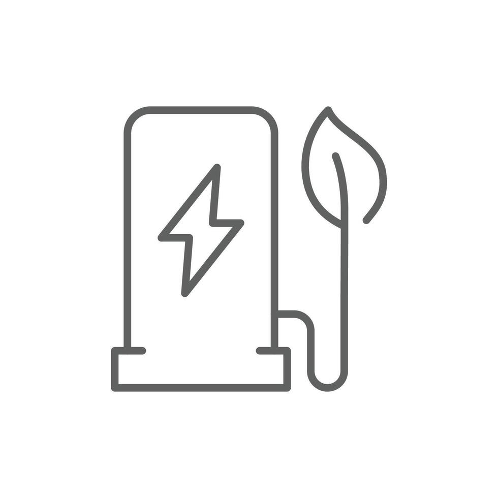 Green energy icon. Simple outline style. Charging station, leaves, charge, electric vehicle, environment, technology, nature concept. Thin line symbol. Isolated. Editable stroke. vector