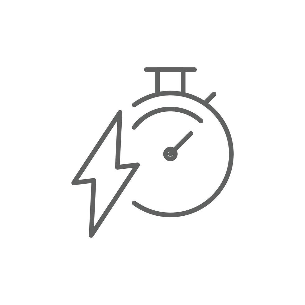 Charge time icon. Simple outline style. Lightning and stopwatch, boost, car, charging, electric vehicle, battery, technology concept. Thin line symbol. Isolated. Editable stroke. vector