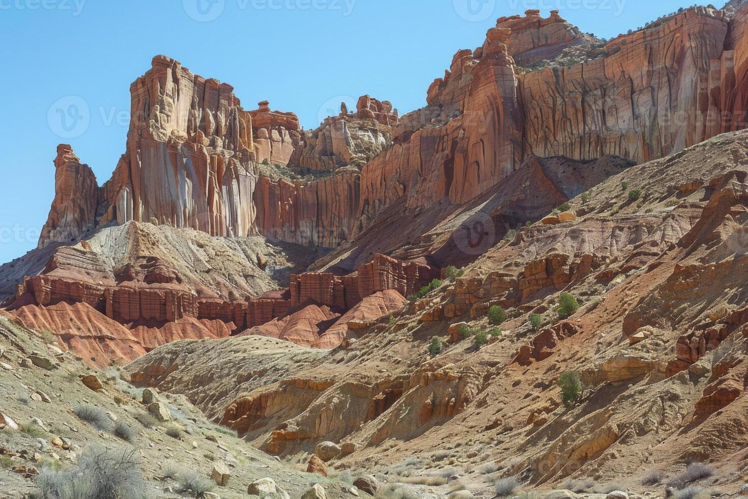 Colorful Striated Cliffs in Desert Landscape photo