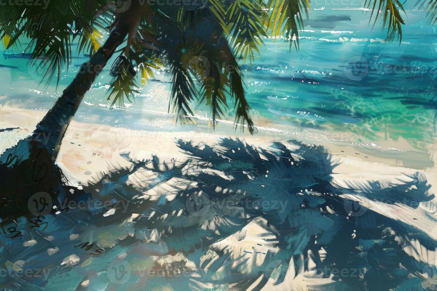Palm Tree Shadows on Tropical Beach photo