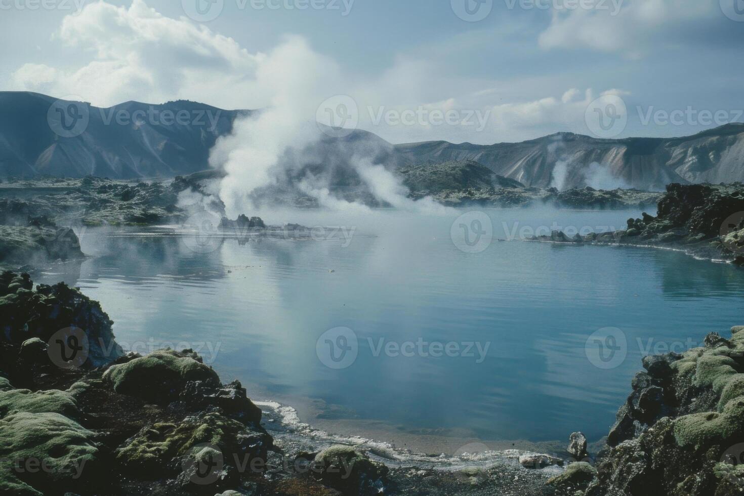 Misty Lake with Steaming Rocks photo