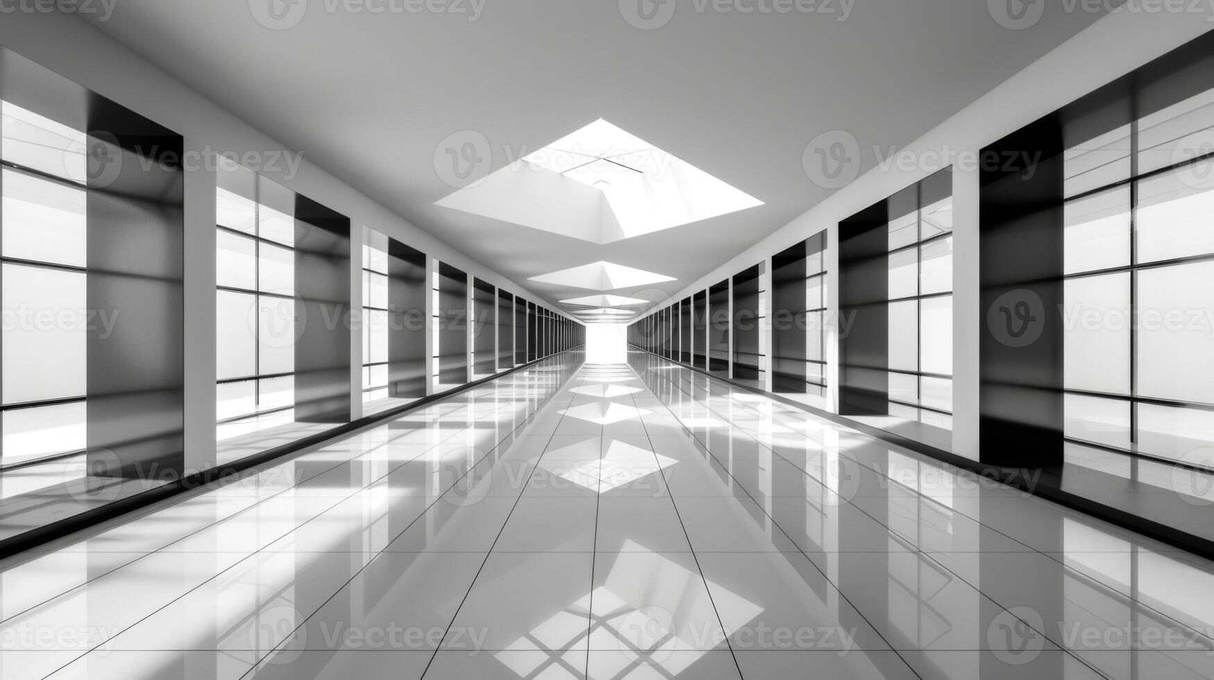 Modern Minimalistic White Corridor with Skylights photo