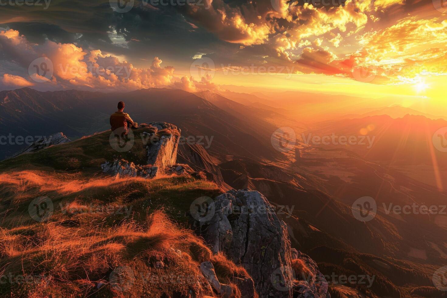 Golden Sunrise Over Mountainous Valley photo