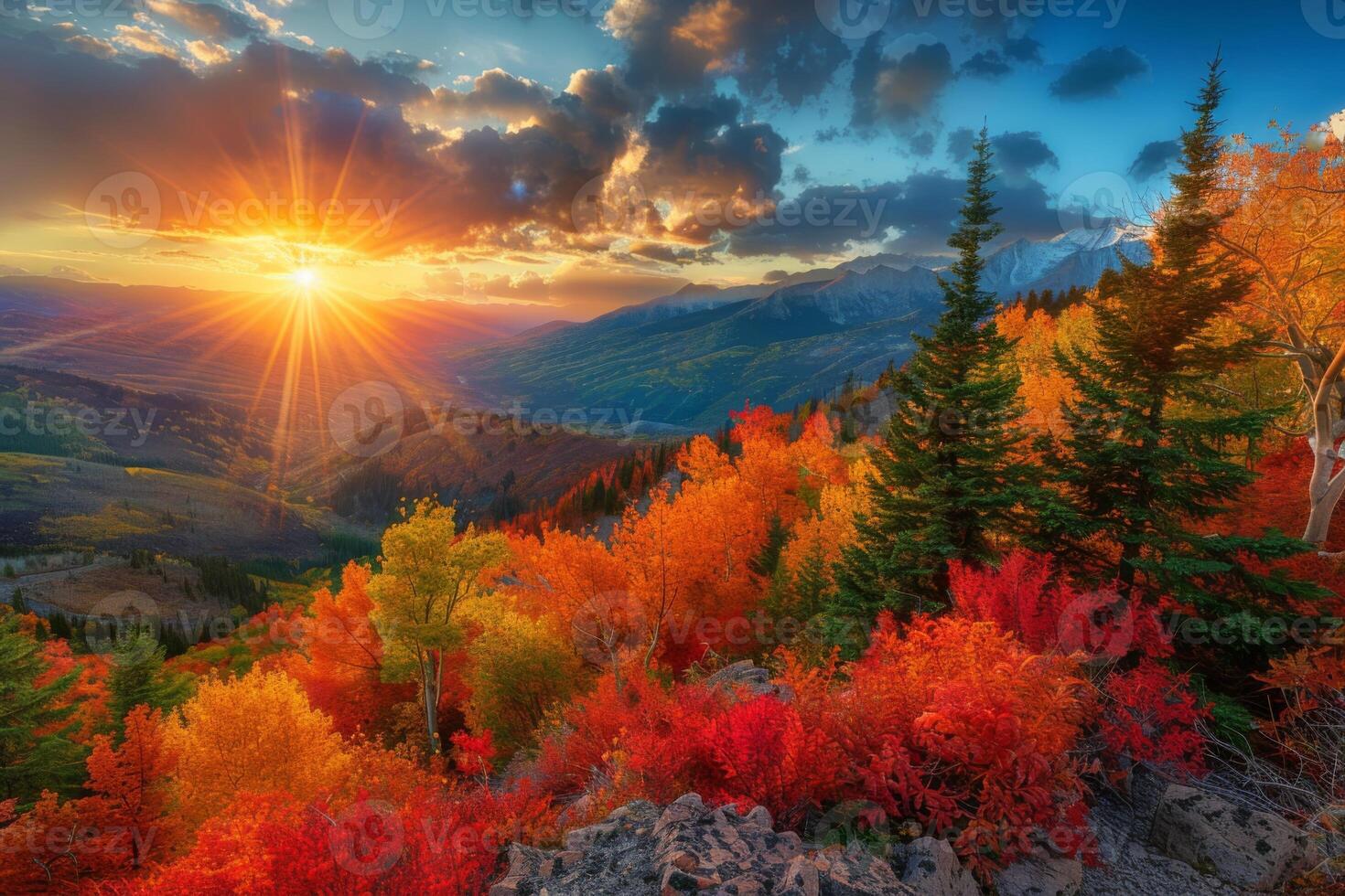 Autumn Sunrise Over Vibrant Mountain Landscape photo