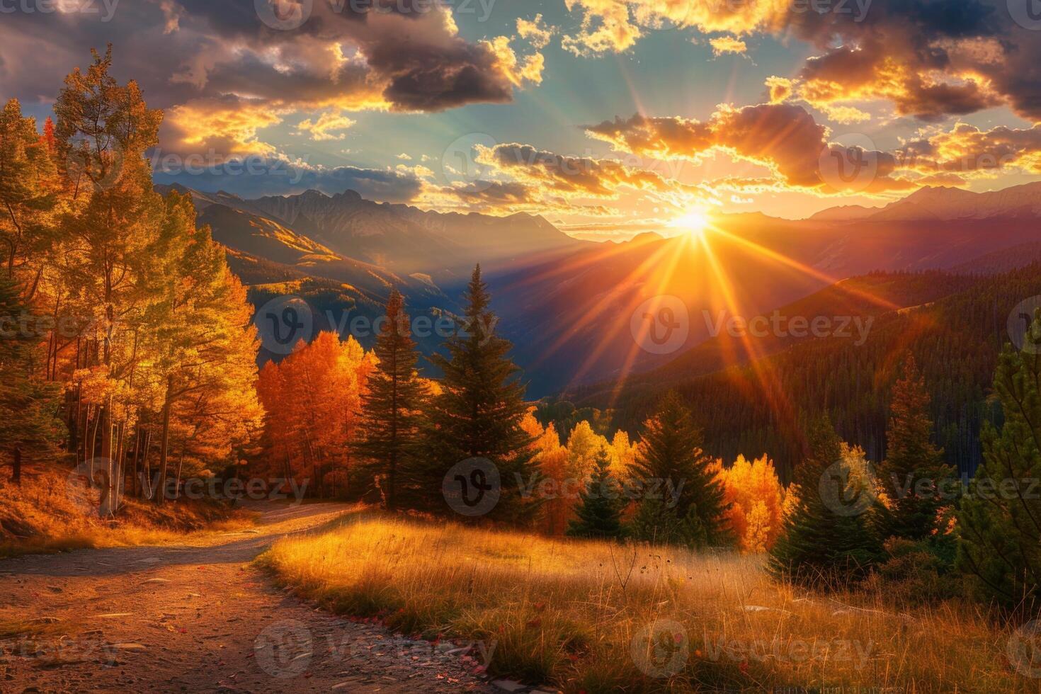 Autumn Sunrise Over Vibrant Mountain Landscape photo