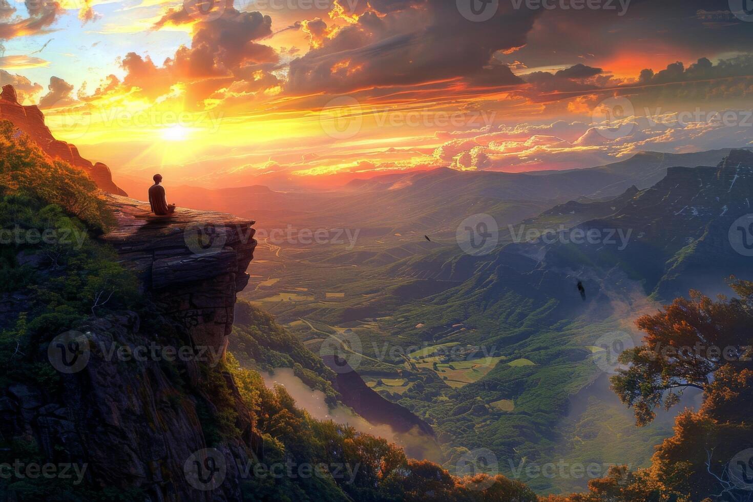 Golden Sunrise Over Mountainous Valley photo