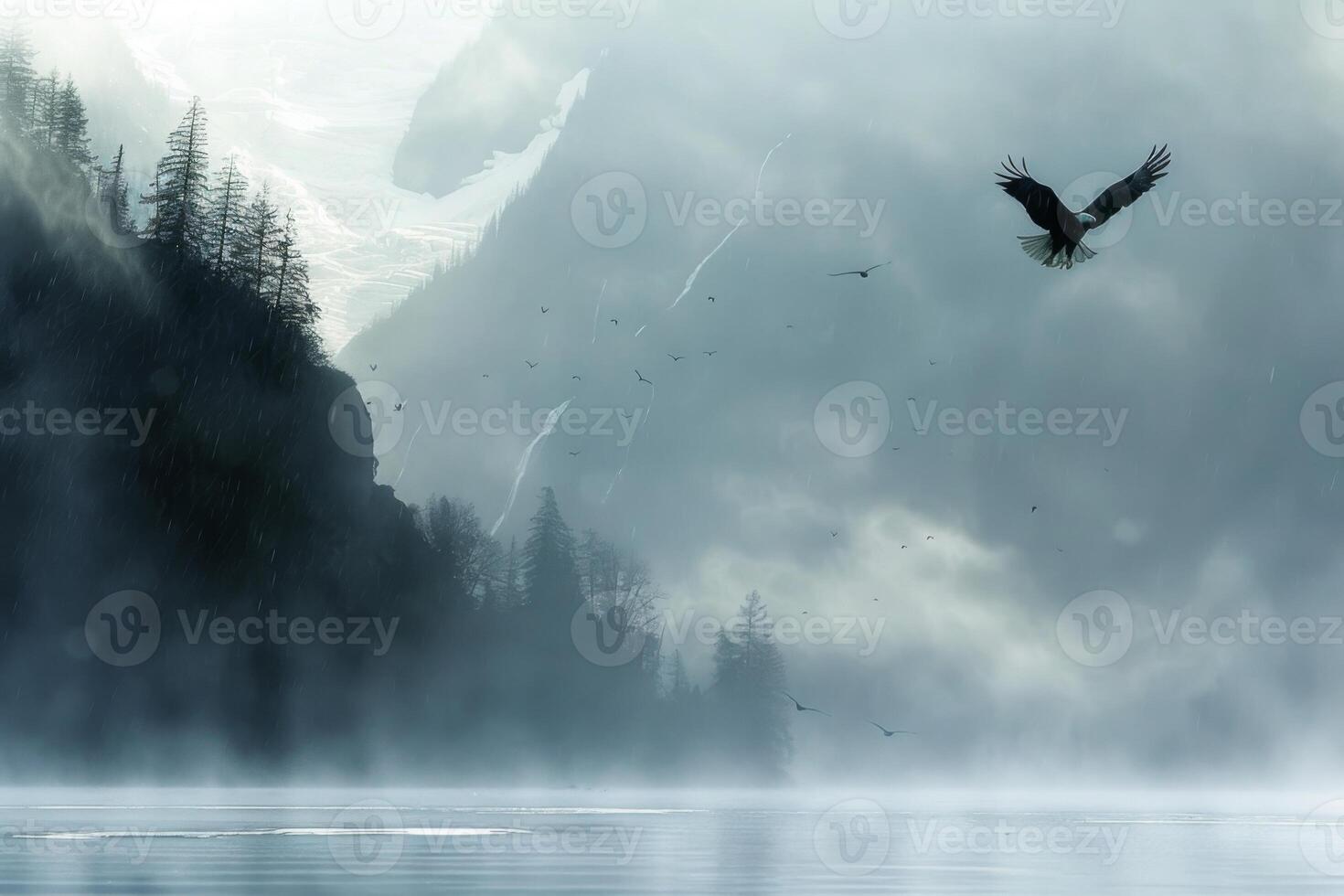 Eagles Soaring Over Stormy Coastal Cliffs photo