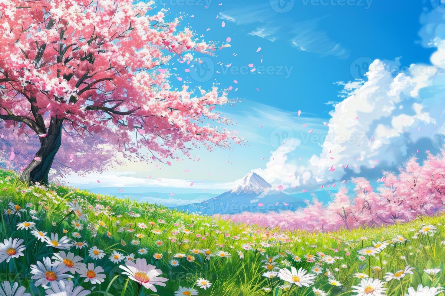 White Daisies Blooming Against Blue Sky photo