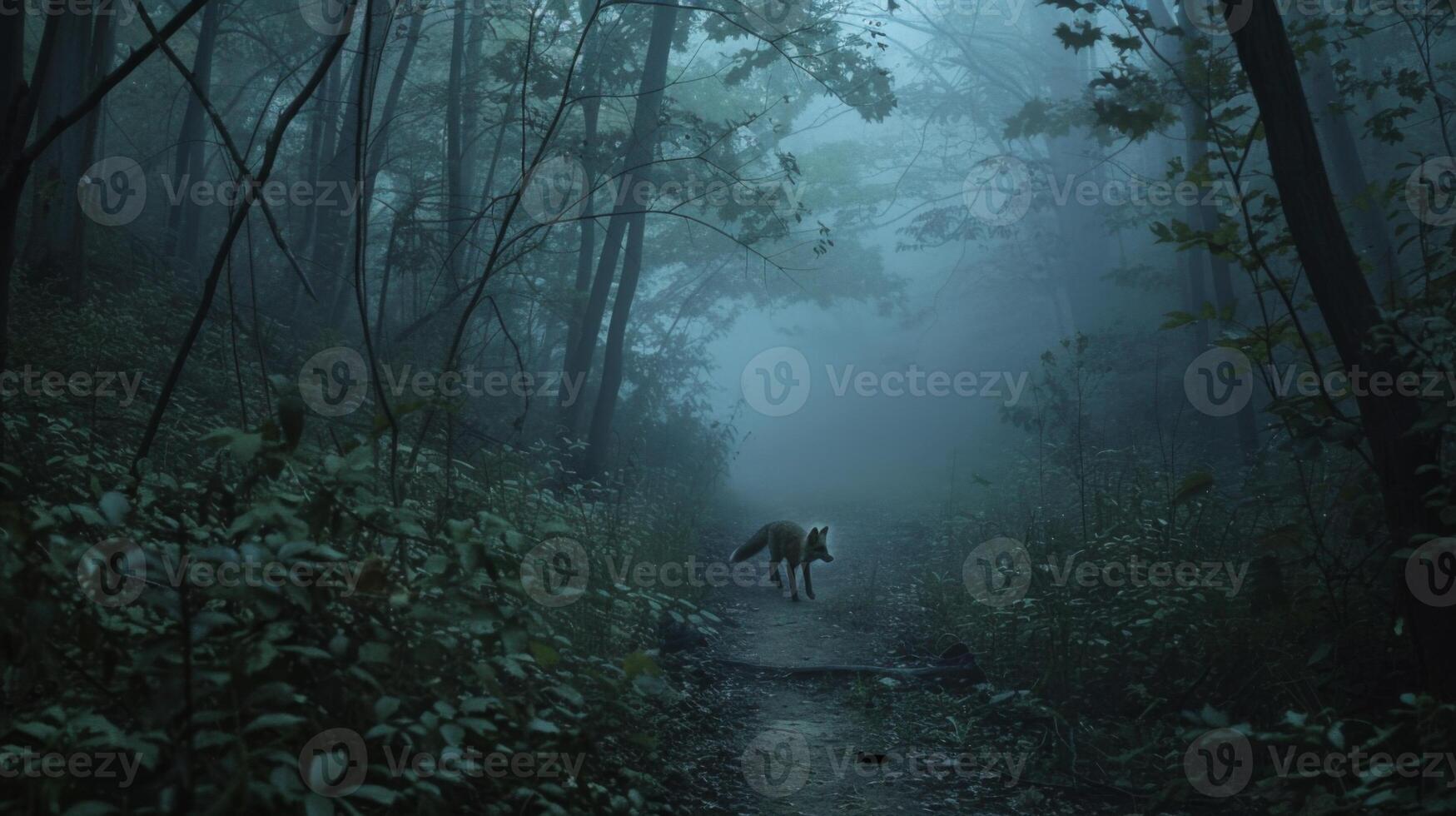 Fox in a Misty Forest Path photo