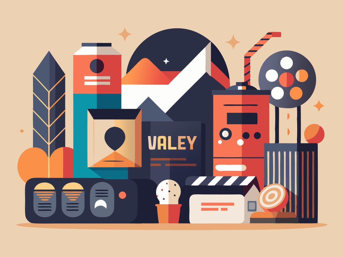 Valey Composition Illustrating work with workflow notes, diagrams, folders, reports messages. Illustration template for websites vector