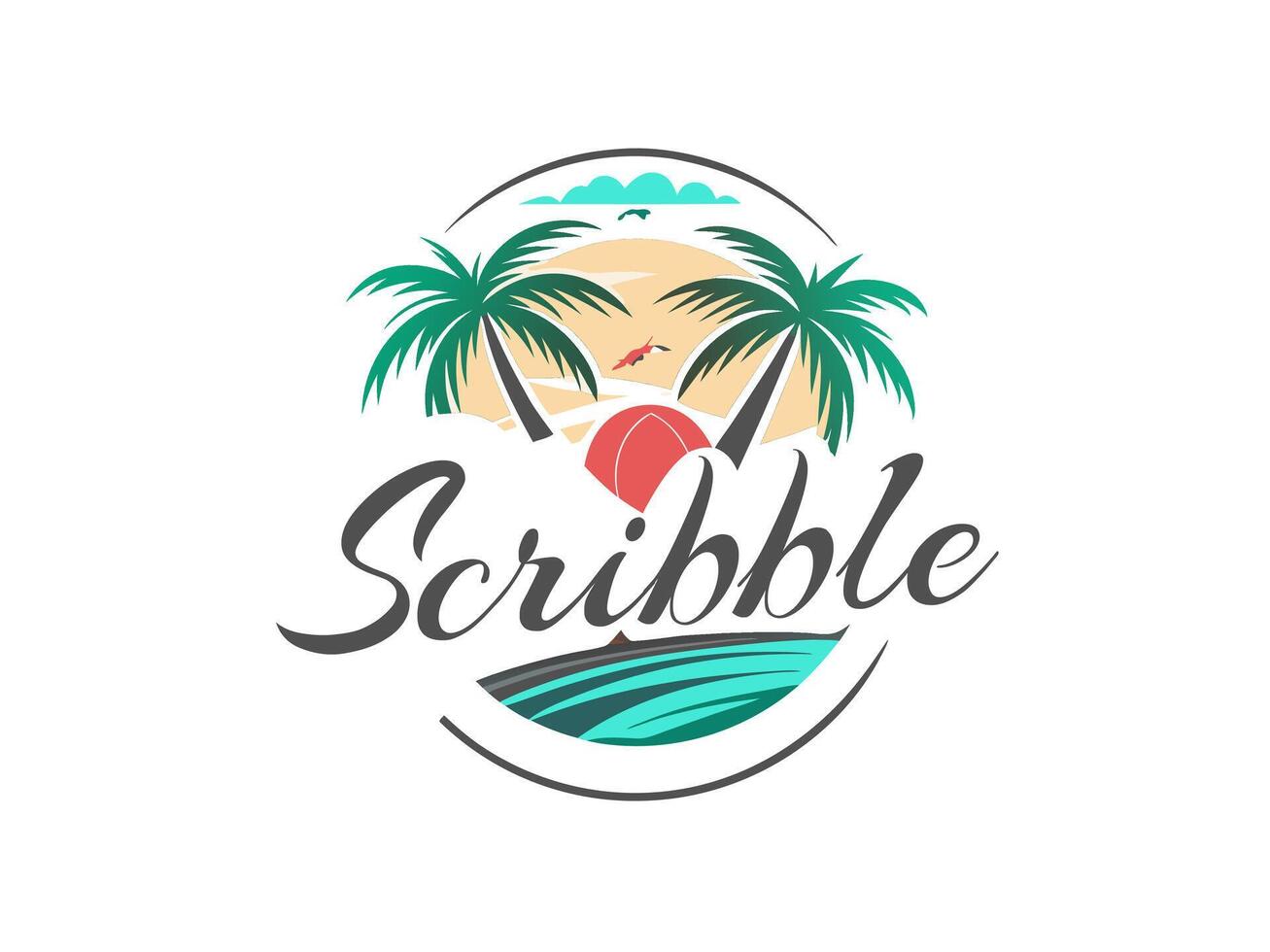 Scribble Beach Time Logo illustration with Coconut Trees vector