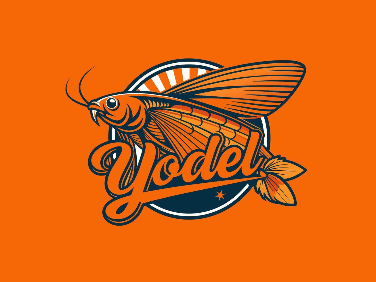 Yodel Fish Logo Design with a Fish Icon that can be used for t-shirt and Sticker Designs Suitable for those who like fishing vector