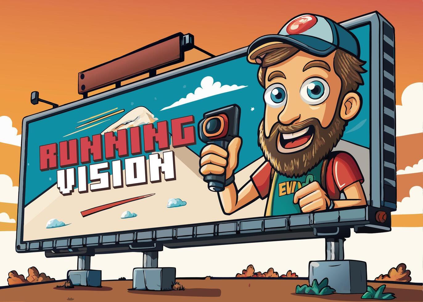Running Vision Billboard with Colorful park in the city and cartoon children playing. Sports and toys. vector