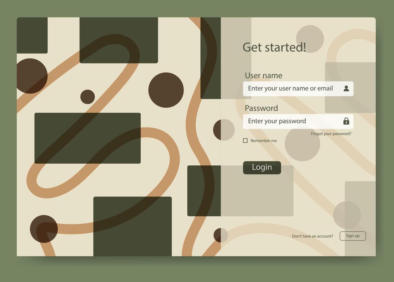 Login screen form and user interface template design. Online registration and sign up concept. Landing page vector