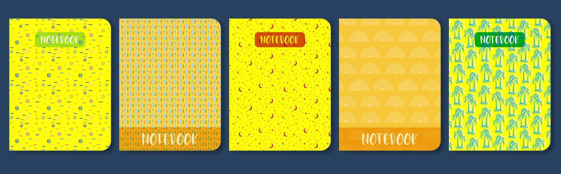 Notebook with colorful doodle pattern for kids. Diary cover page design artwork collection vector