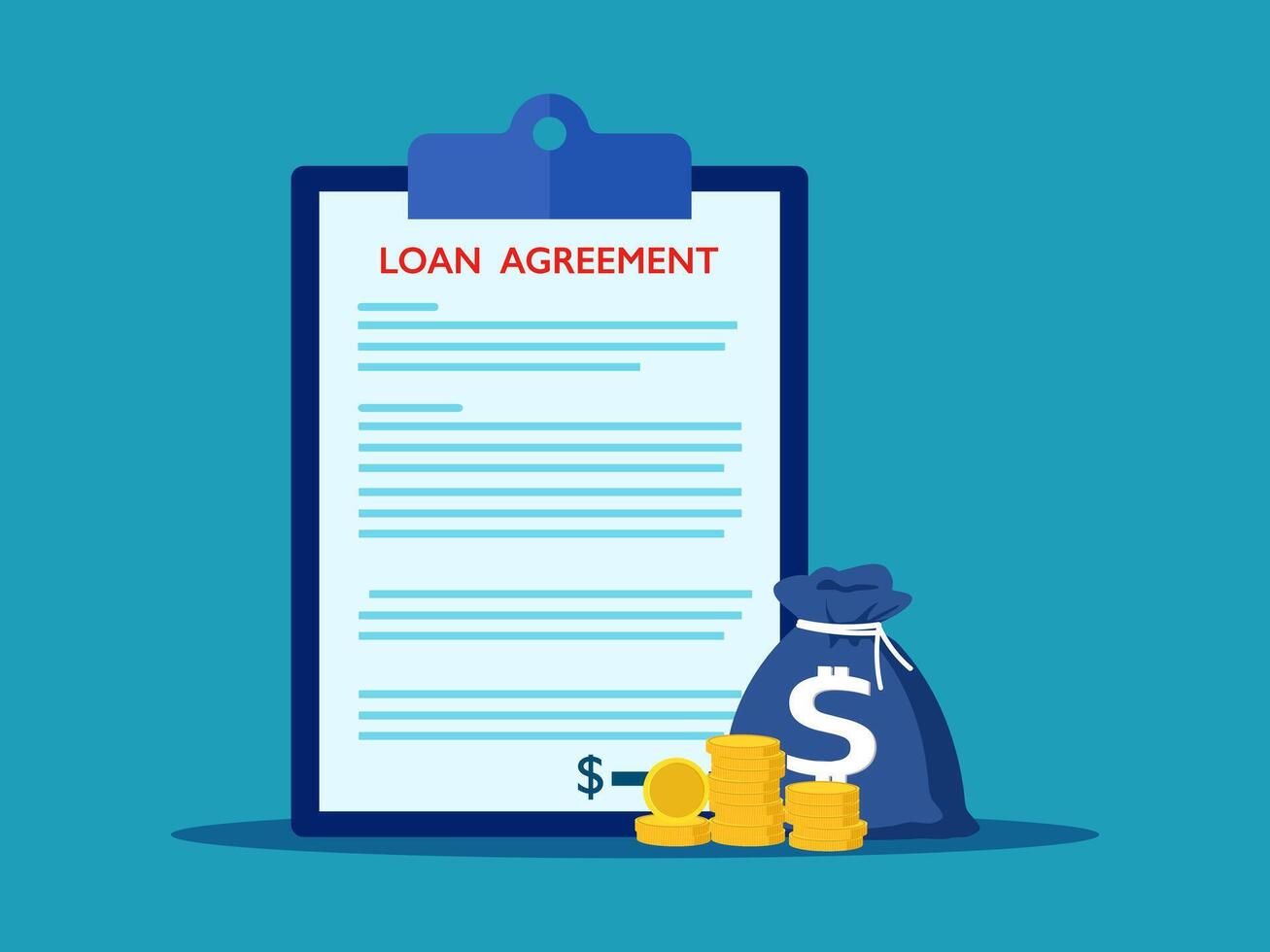 clipboard with loan agreement and money bag vector