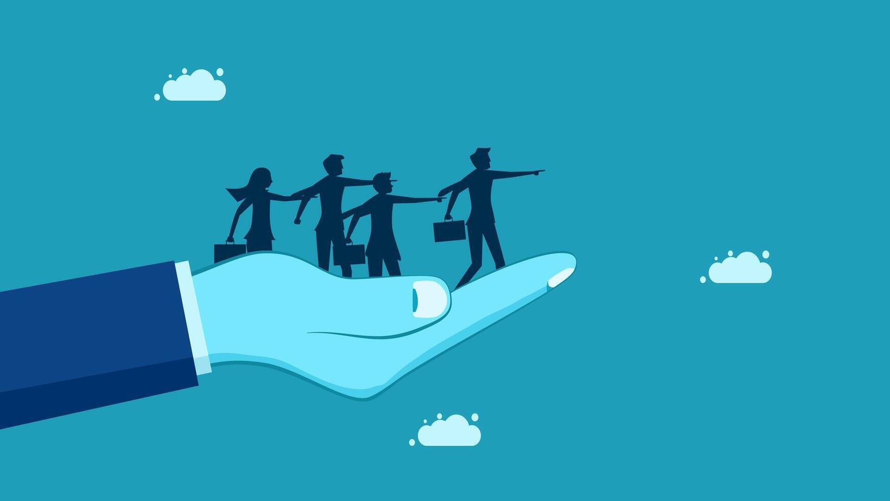 business people on a hand holding a business card vector