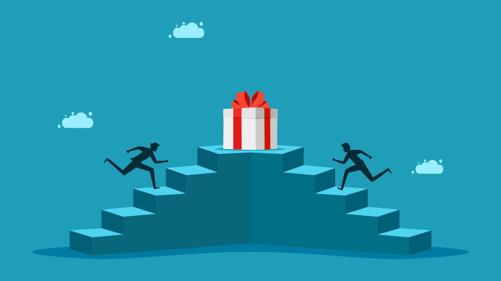 businessman running up stairs to get a gift vector