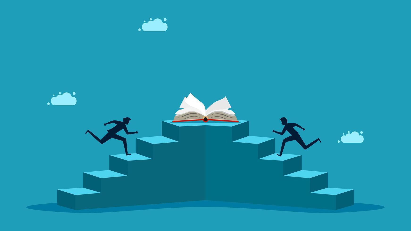 businessman climbing up the stairs to reach the top of the book vector
