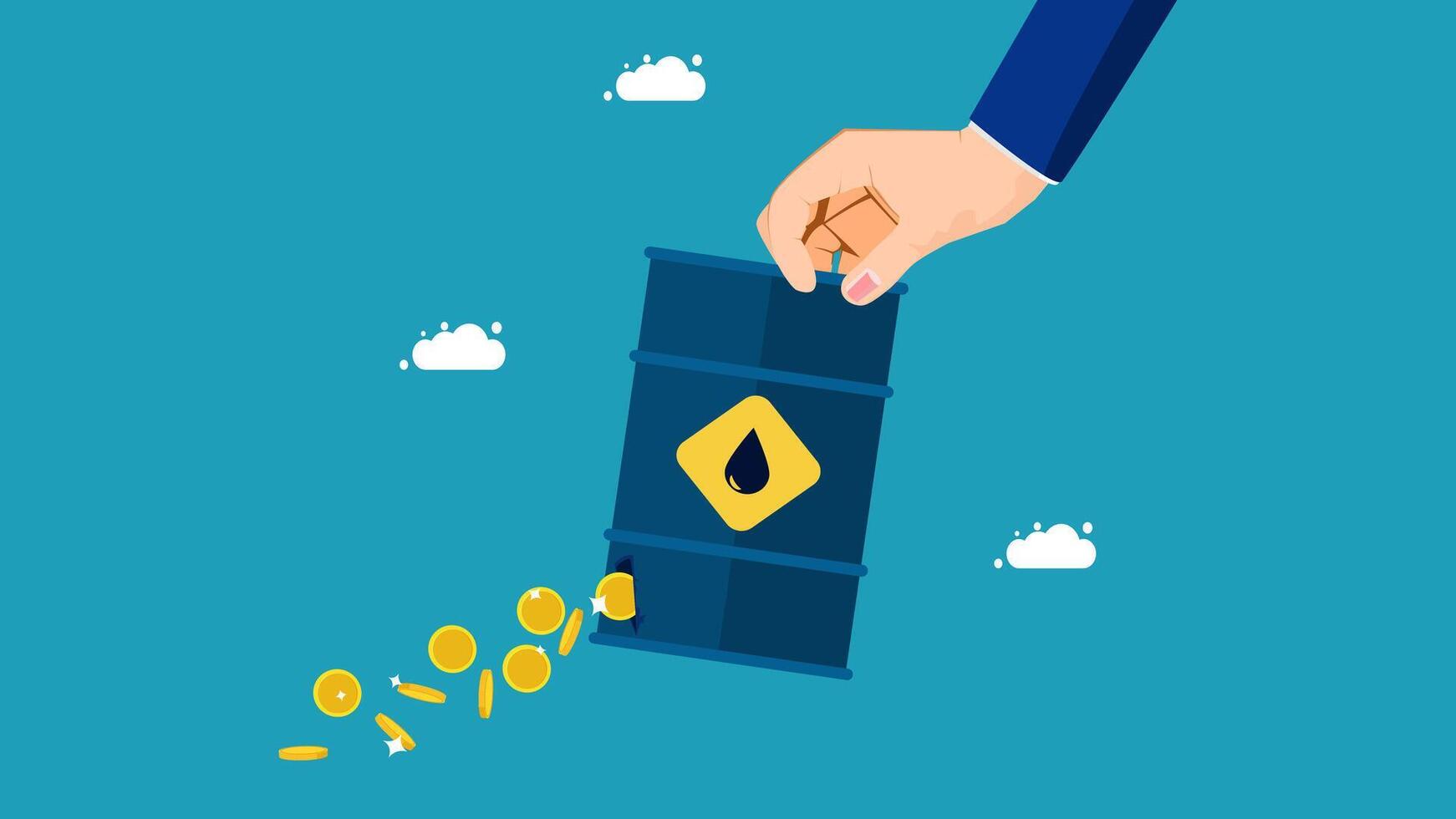 hand holding a barrel of oil with a yellow coin vector