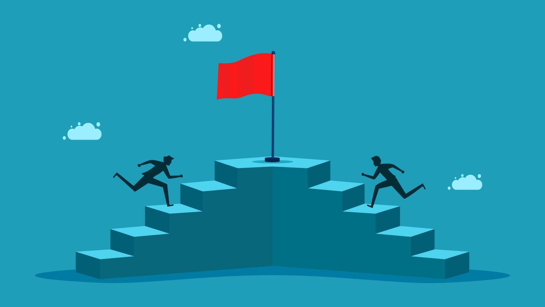 businessman climbing up the stairs to reach the flag vector