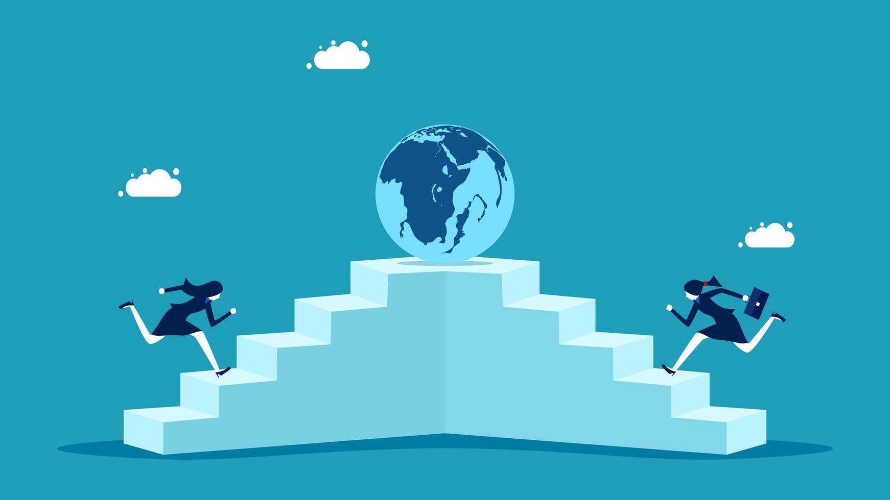business people running up the stairs to reach the top of the ladder vector