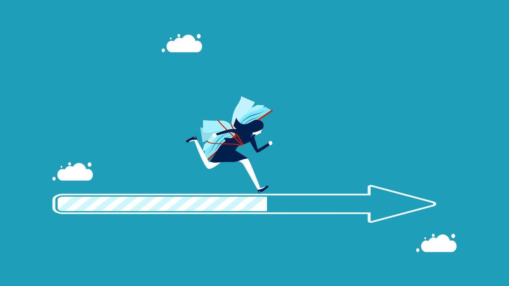 a woman is running on an arrow vector
