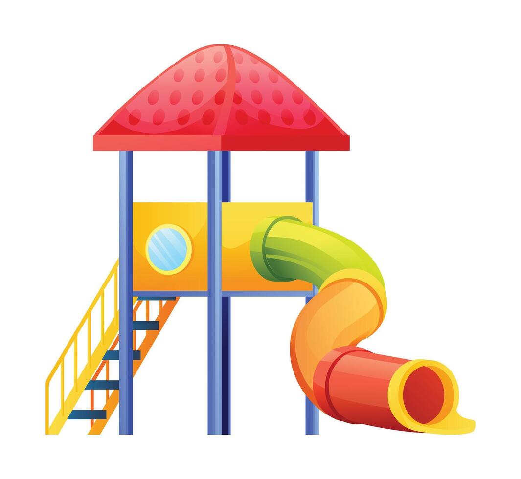 Single slide tower with roof and spiral slide. Cartoon illustration vector