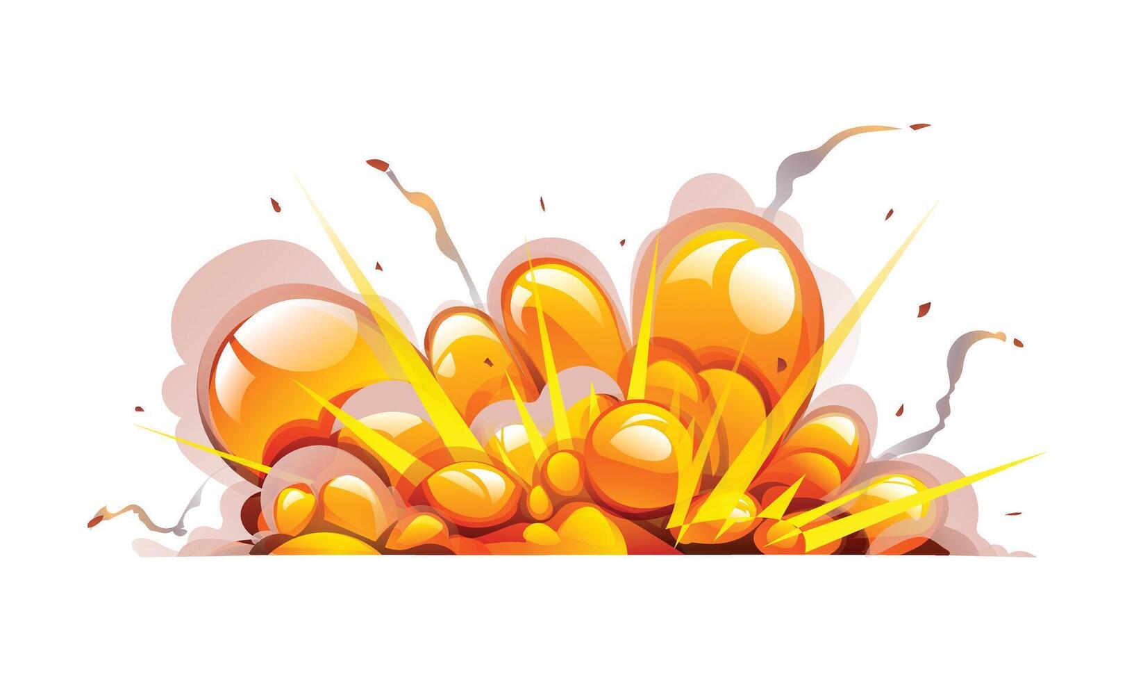 Dynamic bomb explosion with bright flames, particles and smoke. Cartoon illustration vector