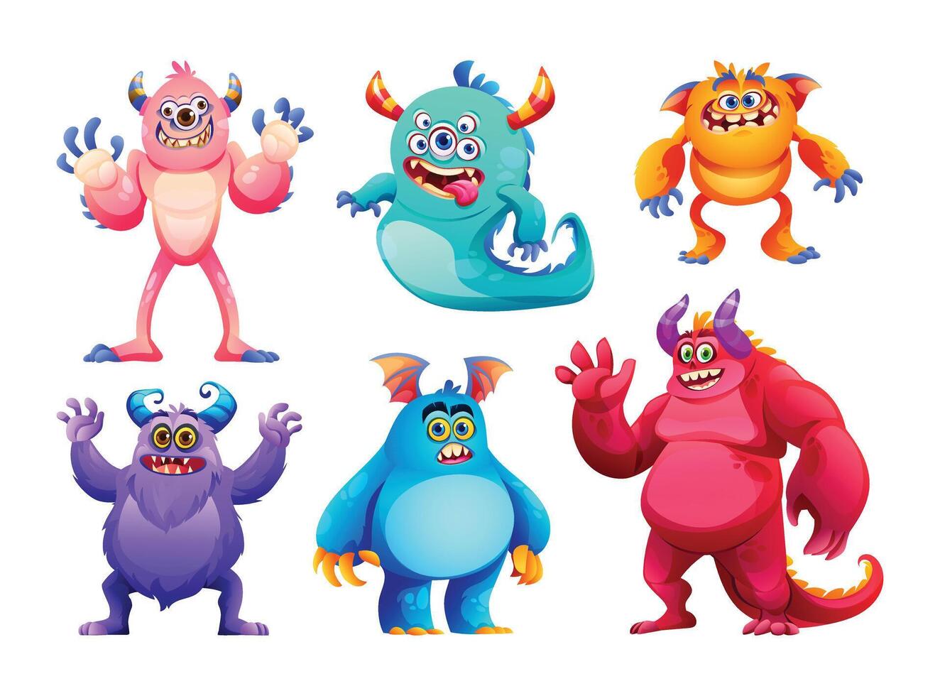 Set of funny and cute monster character. Illustration isolated on white background vector