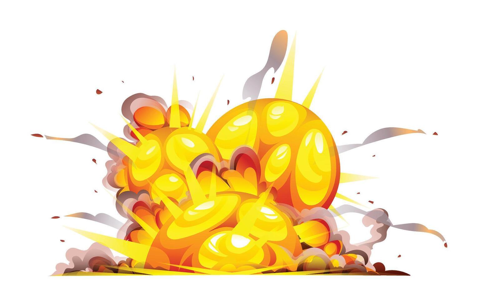 Bomb explosion with bright flames and thick smoke, expanding outward. Cartoon illustration vector