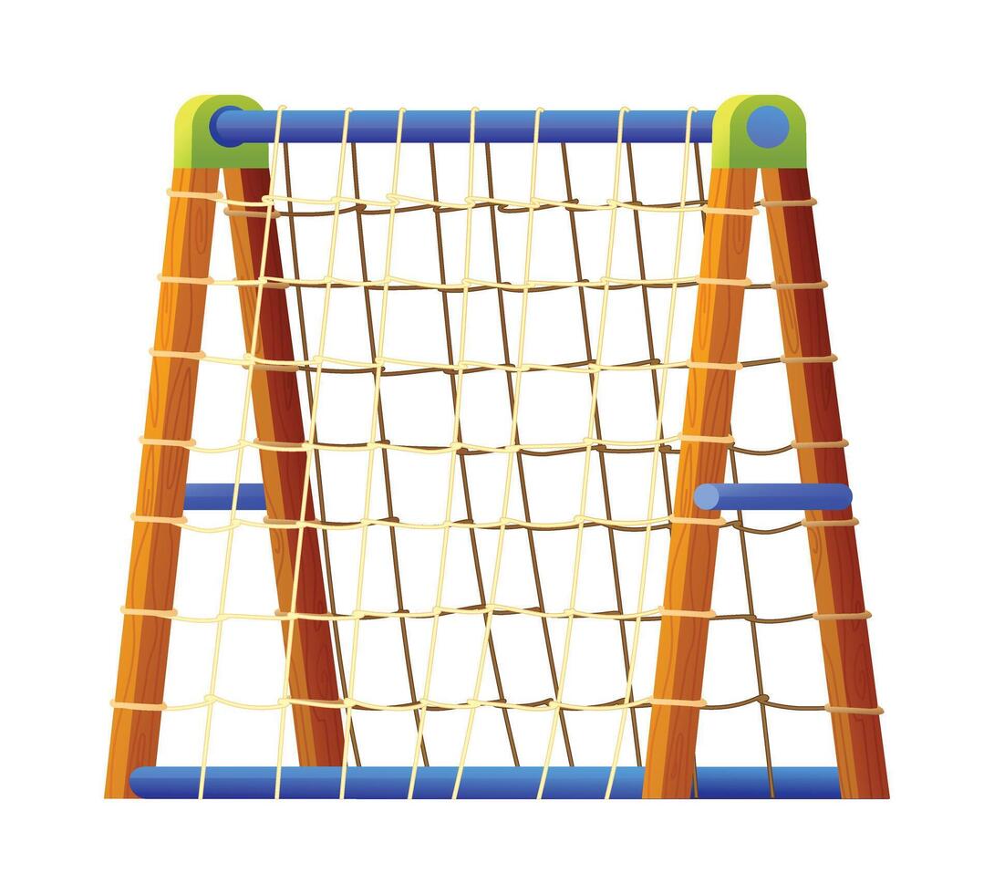Wooden climbing frame with net rope. Cartoon illustration vector
