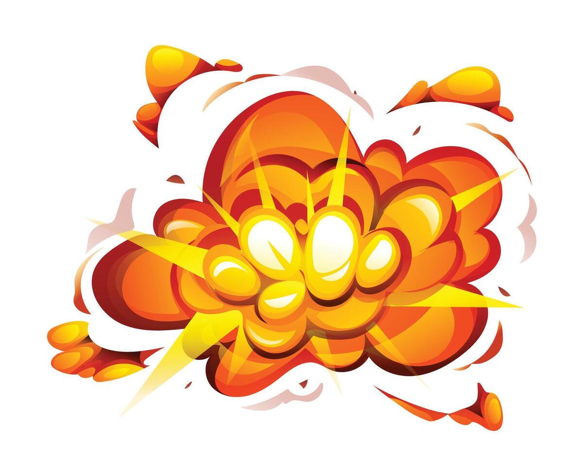 Bomb explosion with smoke, flame and particles isolated cartoon illustration vector