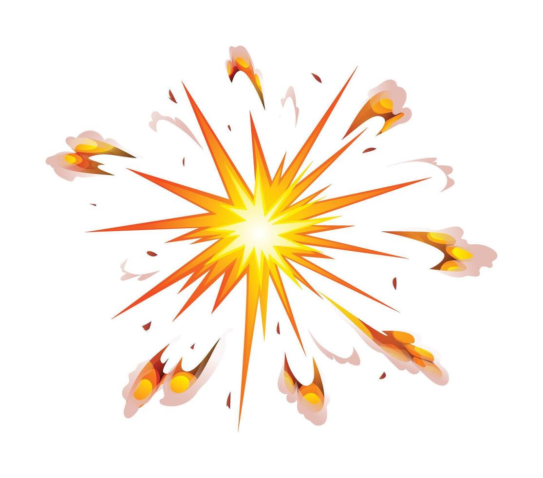 Radial explosion with sharp orange spikes extending outward. Cartoon illustration vector