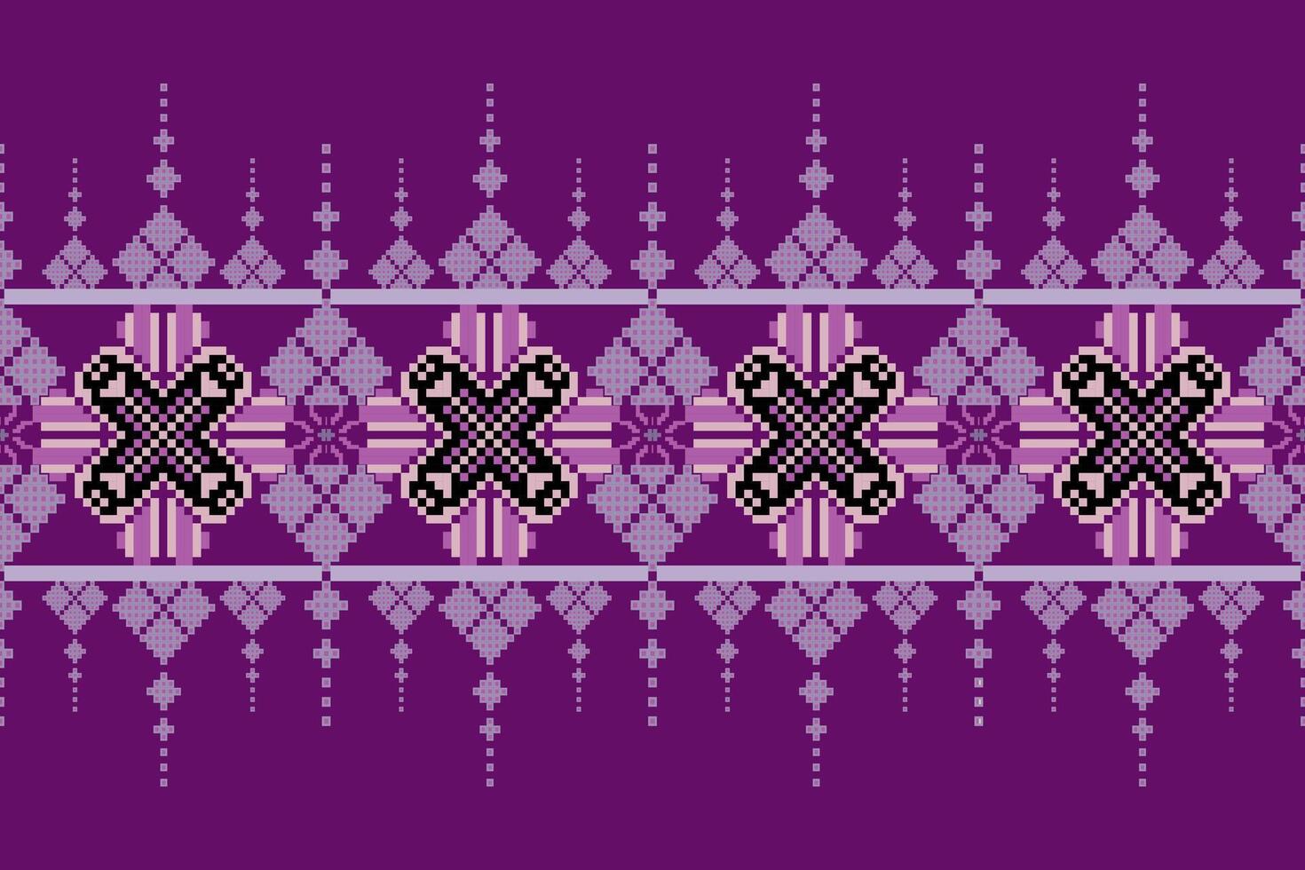Geometric floral pattern background.flower ethnic pixel pattern. vector