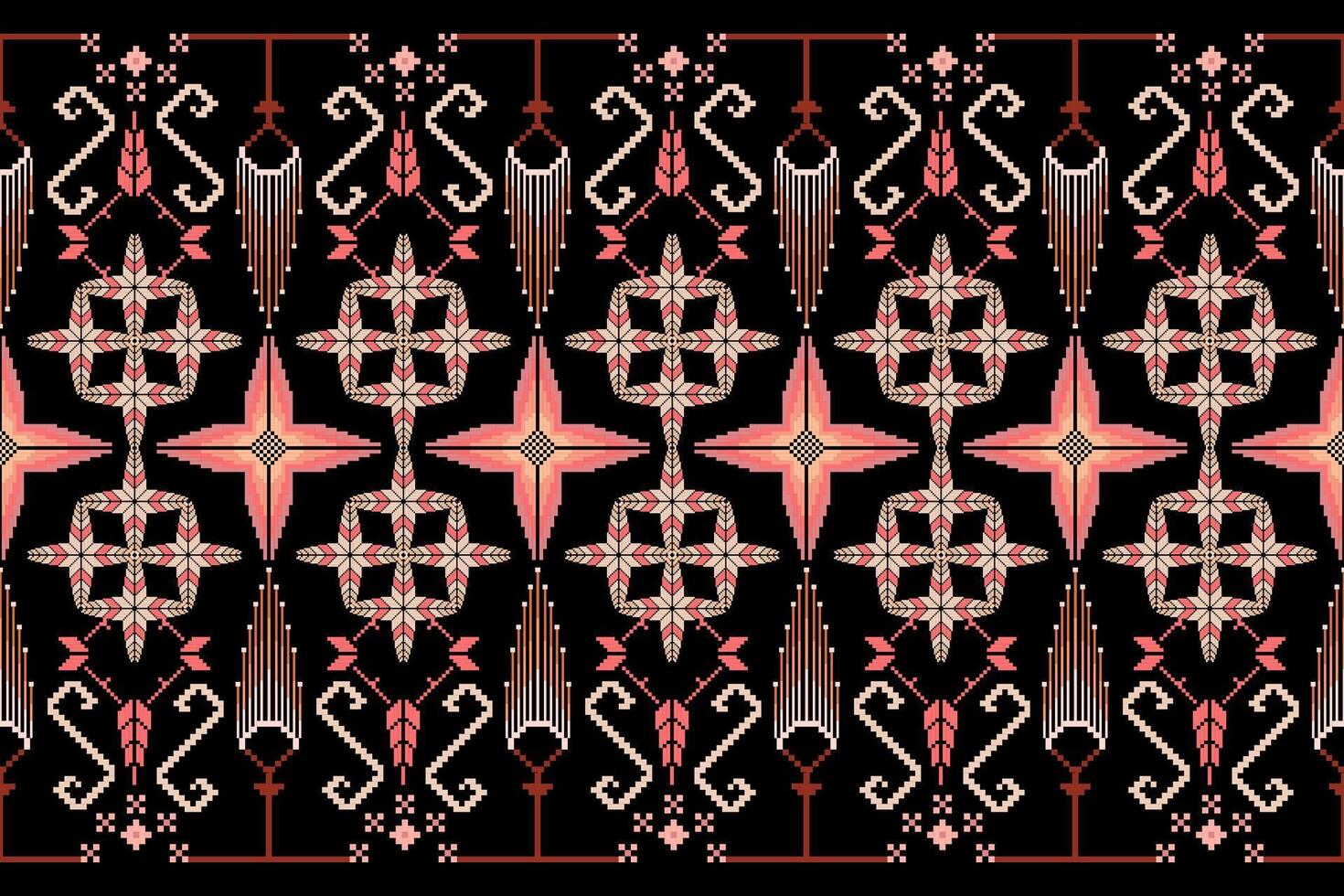 Geometric floral pattern background.flower ethnic pixel pattern. vector